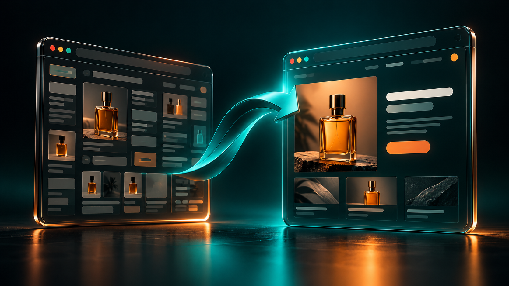Illustration: a webpage transformed from a cluttered layout into a clear, improved version